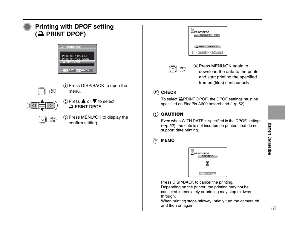 Printing with dpof setting ( u print dpof) | FujiFilm FinePix A600 User Manual | Page 81 / 132