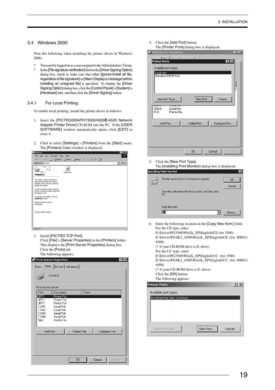 4 windows 2000, 1 for local printing, Windows 2000 3.4.1 for local printing | FujiFilm 40002 User Manual | Page 21 / 52