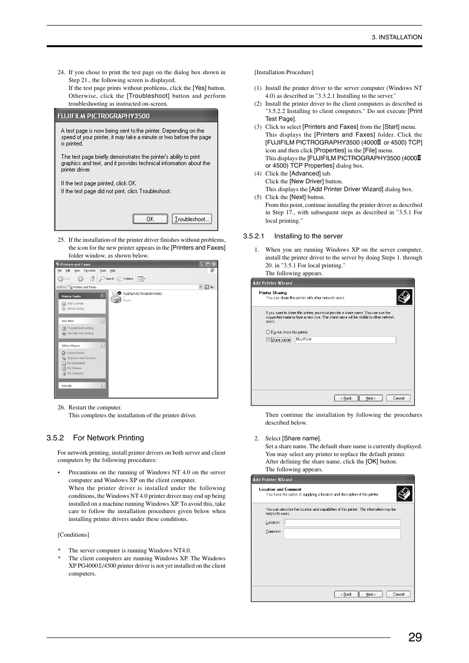 2 for network printing, 1 installing to the server | FujiFilm 40002 User Manual | Page 31 / 52