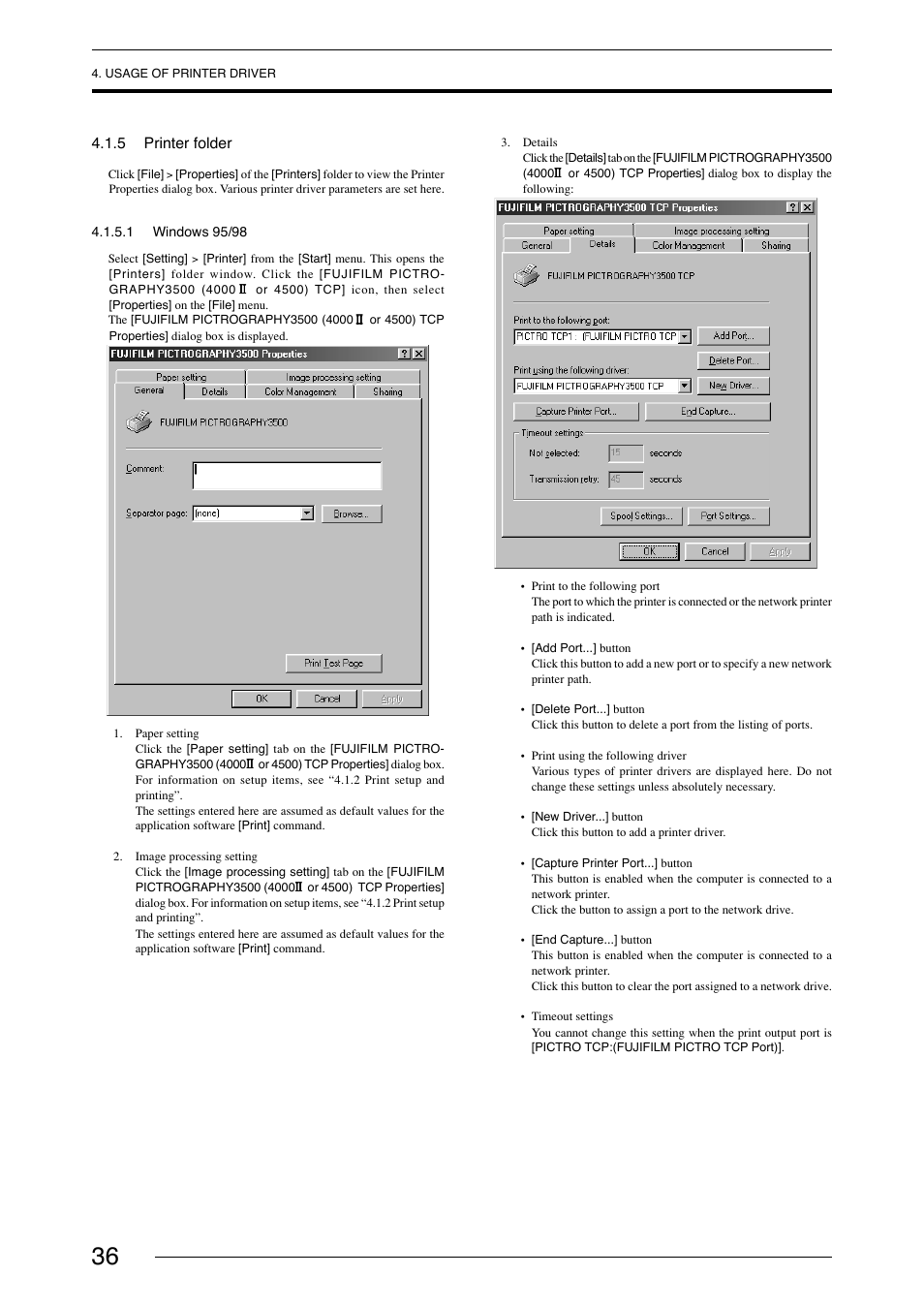 5 printer folder, 1 windows 95/98 | FujiFilm 40002 User Manual | Page 38 / 52