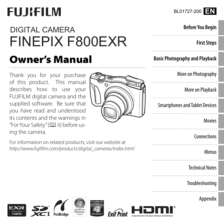 FujiFilm DIGITAL CAMERA FINEPIX F800EXR User Manual | 171 pages