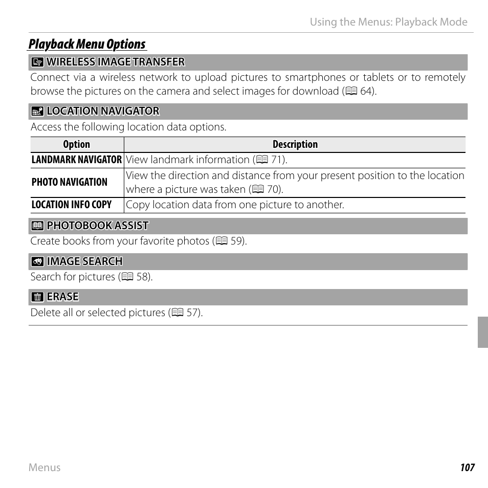 Playback menu options | FujiFilm DIGITAL CAMERA FINEPIX F800EXR User Manual | Page 125 / 171