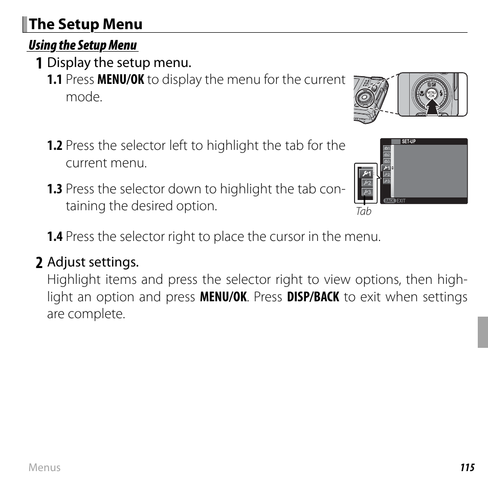 The setup menu | FujiFilm DIGITAL CAMERA FINEPIX F800EXR User Manual | Page 133 / 171