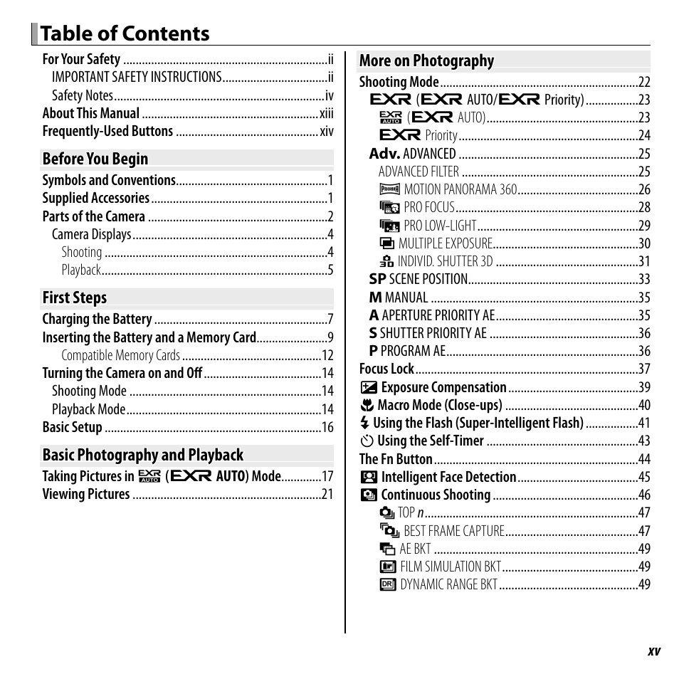 FujiFilm DIGITAL CAMERA FINEPIX F800EXR User Manual | Page 15 / 171