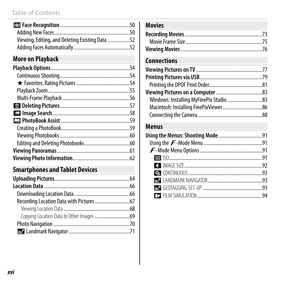 FujiFilm DIGITAL CAMERA FINEPIX F800EXR User Manual | Page 16 / 171