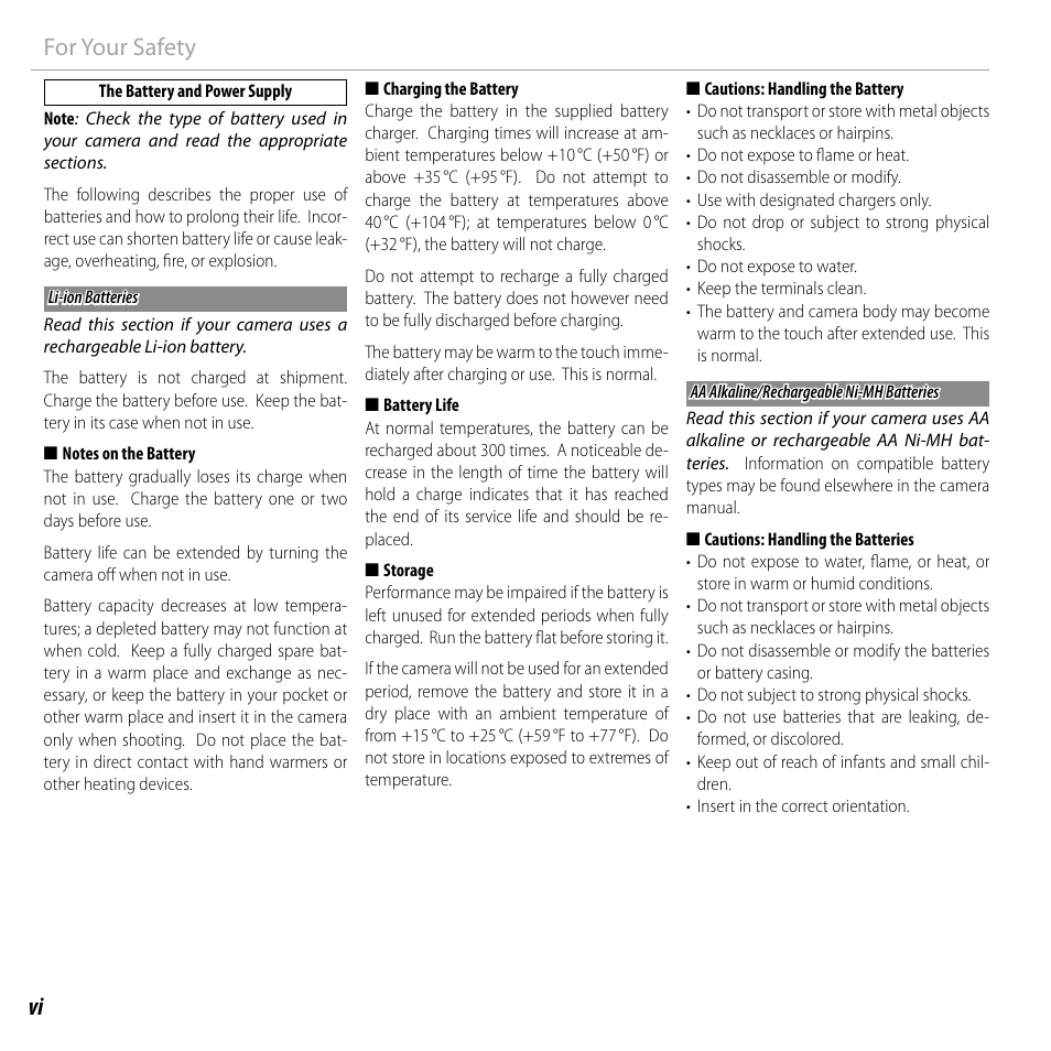 Vi for your safety | FujiFilm DIGITAL CAMERA FINEPIX F800EXR User Manual | Page 6 / 171