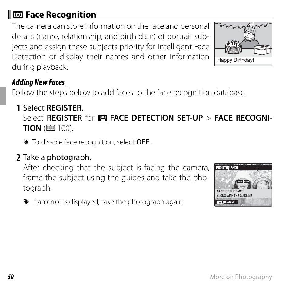 N n face recognition face recognition | FujiFilm DIGITAL CAMERA FINEPIX F800EXR User Manual | Page 68 / 171