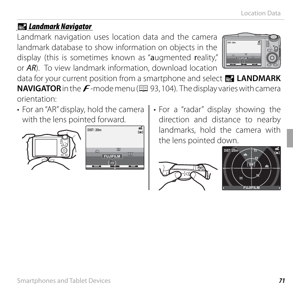 71 smartphones and tablet devices location data | FujiFilm DIGITAL CAMERA FINEPIX F800EXR User Manual | Page 89 / 171