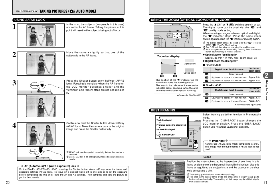 Taking pictures ( a auto mode) | FujiFilm A330 User Manual | Page 11 / 47