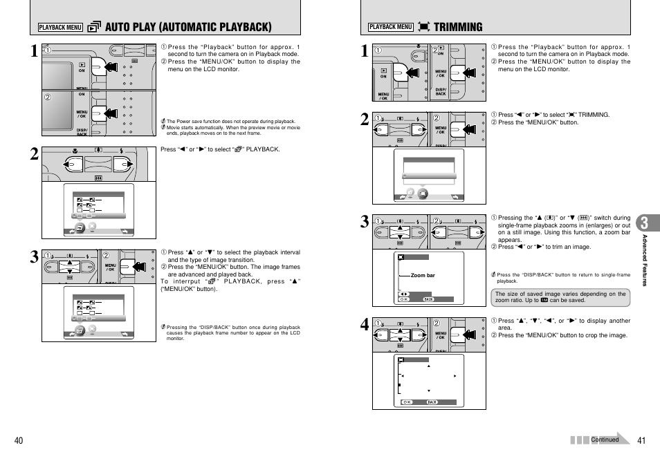 Y trimming, G auto play (automatic playback) | FujiFilm A330 User Manual | Page 21 / 47