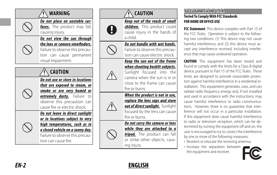 En-2 english | FujiFilm XF14MMF2.8 R User Manual | Page 10 / 128