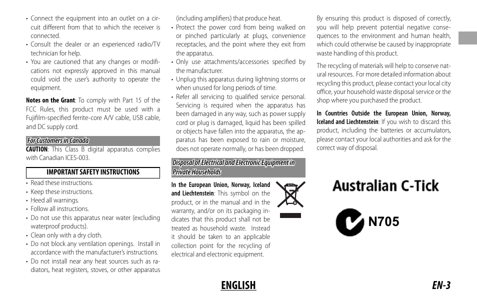 N705, En-3 english | FujiFilm XF14MMF2.8 R User Manual | Page 11 / 128