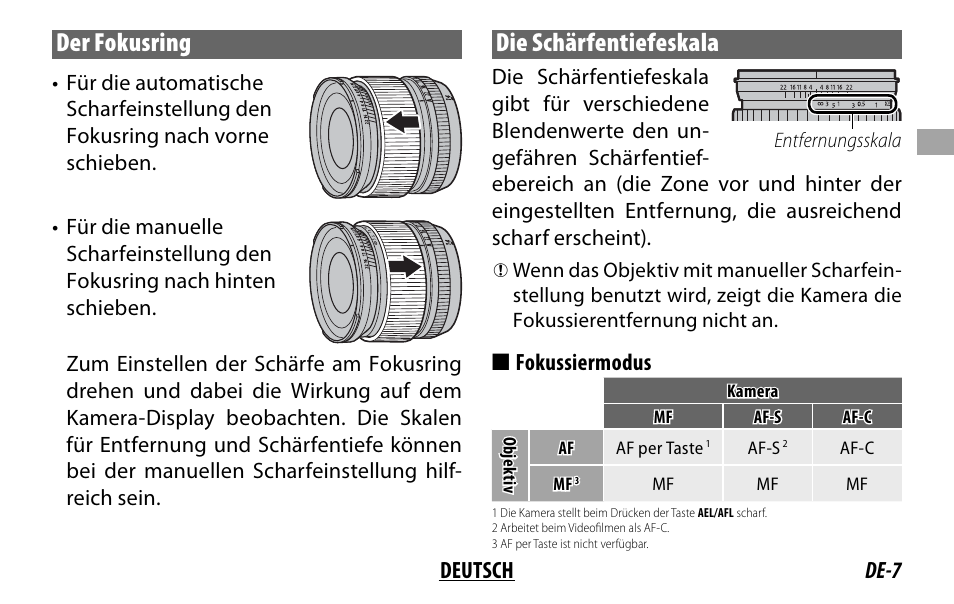 Der fokusring, Die schärfentiefeskala | FujiFilm XF14MMF2.8 R User Manual | Page 31 / 128