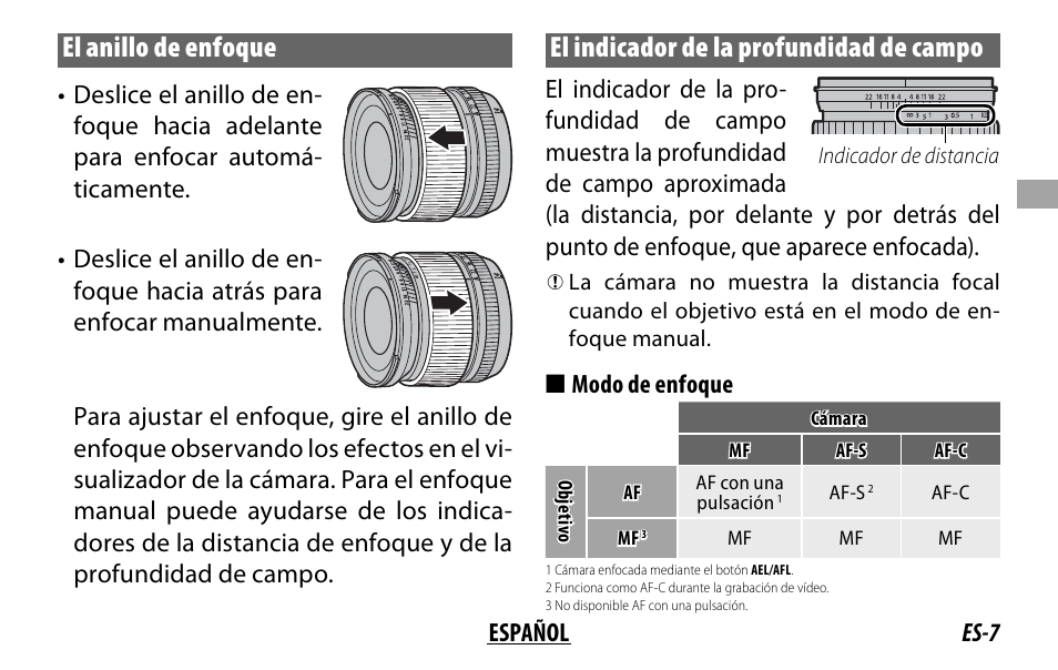 El anillo de enfoque, El indicador de la profundidad de campo | FujiFilm XF14MMF2.8 R User Manual | Page 39 / 128