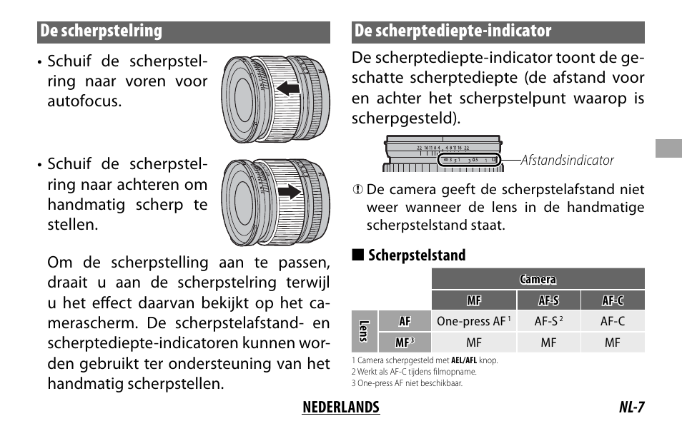 De scherpstelring, De scherptediepte-indicator | FujiFilm XF14MMF2.8 R User Manual | Page 47 / 128