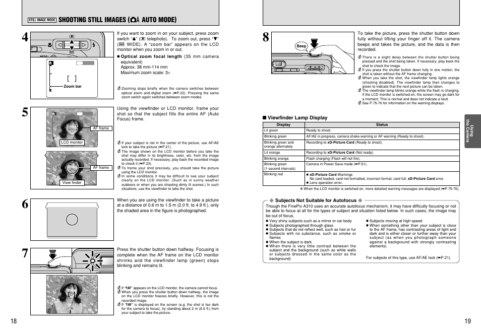 Shooting still images ( a auto mode) | FujiFilm A310 User Manual | Page 10 / 43