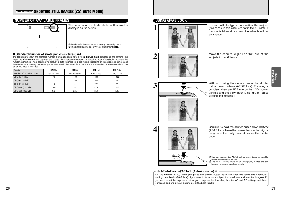 Shooting still images ( a auto mode) | FujiFilm A310 User Manual | Page 11 / 43