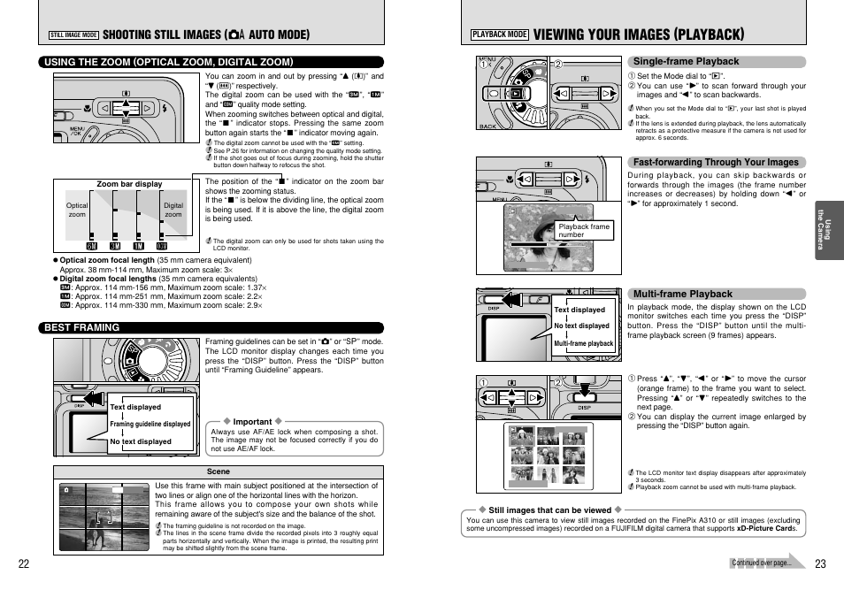 Viewing your images (playback), Shooting still images ( a auto mode) | FujiFilm A310 User Manual | Page 12 / 43
