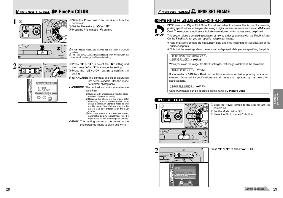 J finepix color, U dpof set frame | FujiFilm A310 User Manual | Page 15 / 43