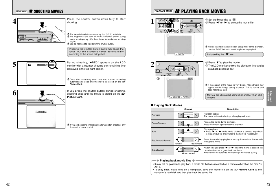 R playing back movies | FujiFilm A310 User Manual | Page 22 / 43