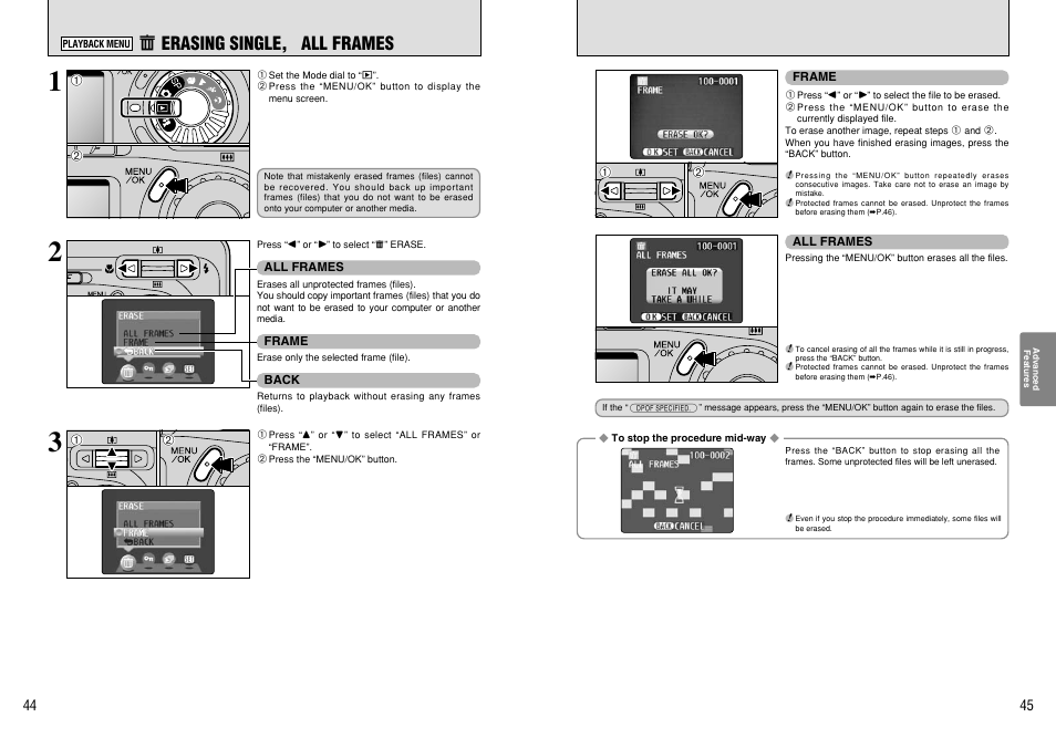 O erasing single, all frames | FujiFilm A310 User Manual | Page 23 / 43