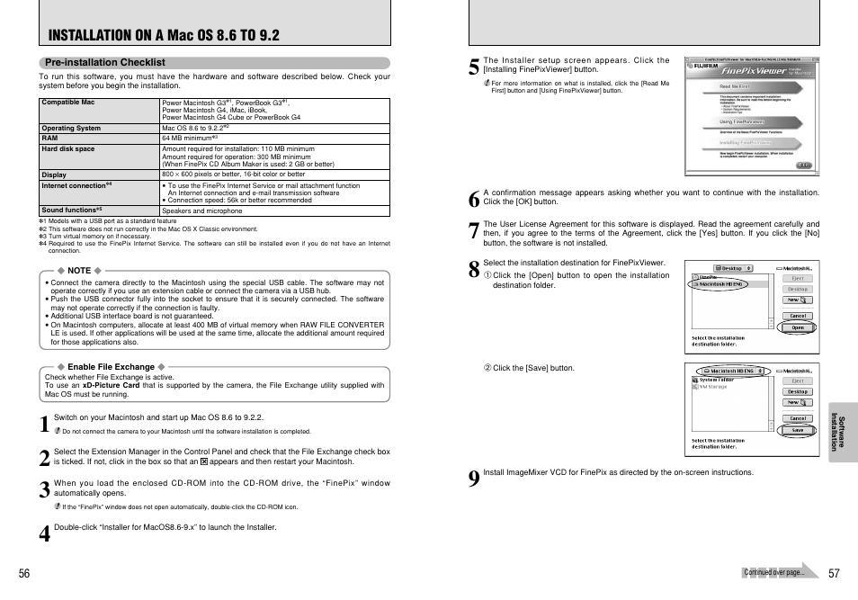Installation on a mac os 8.6 to 9.2 | FujiFilm A310 User Manual | Page 29 / 43
