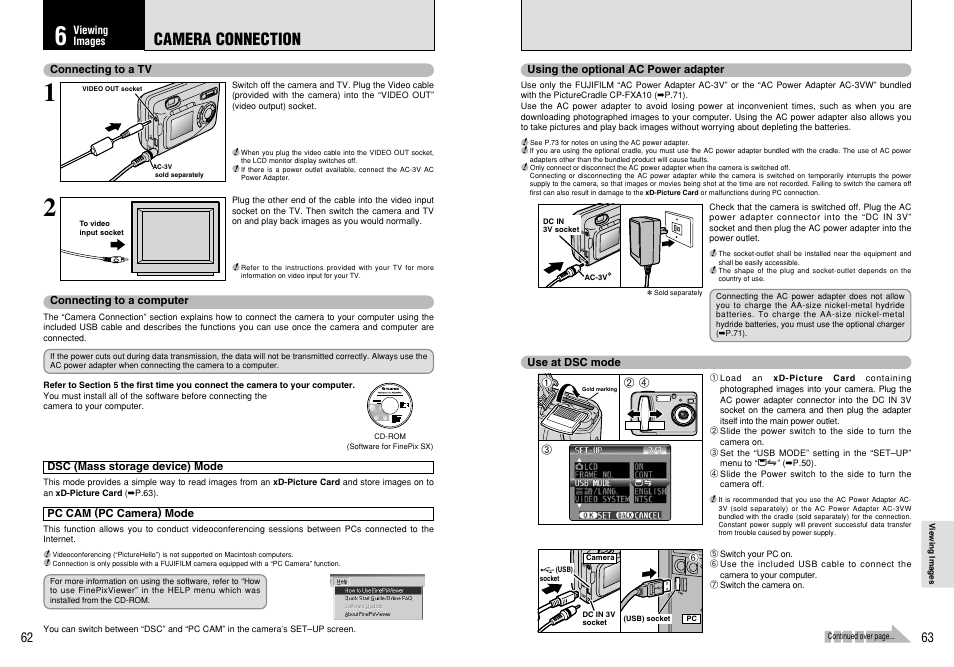 Camera connection | FujiFilm A310 User Manual | Page 32 / 43
