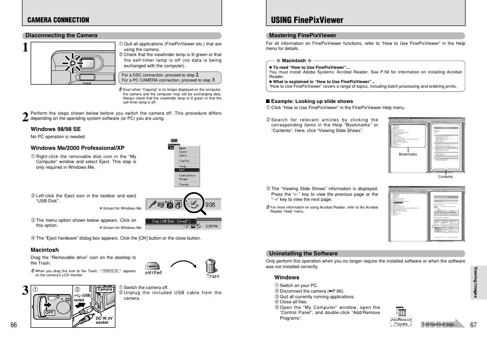 Using finepixviewer, Camera connection | FujiFilm A310 User Manual | Page 34 / 43
