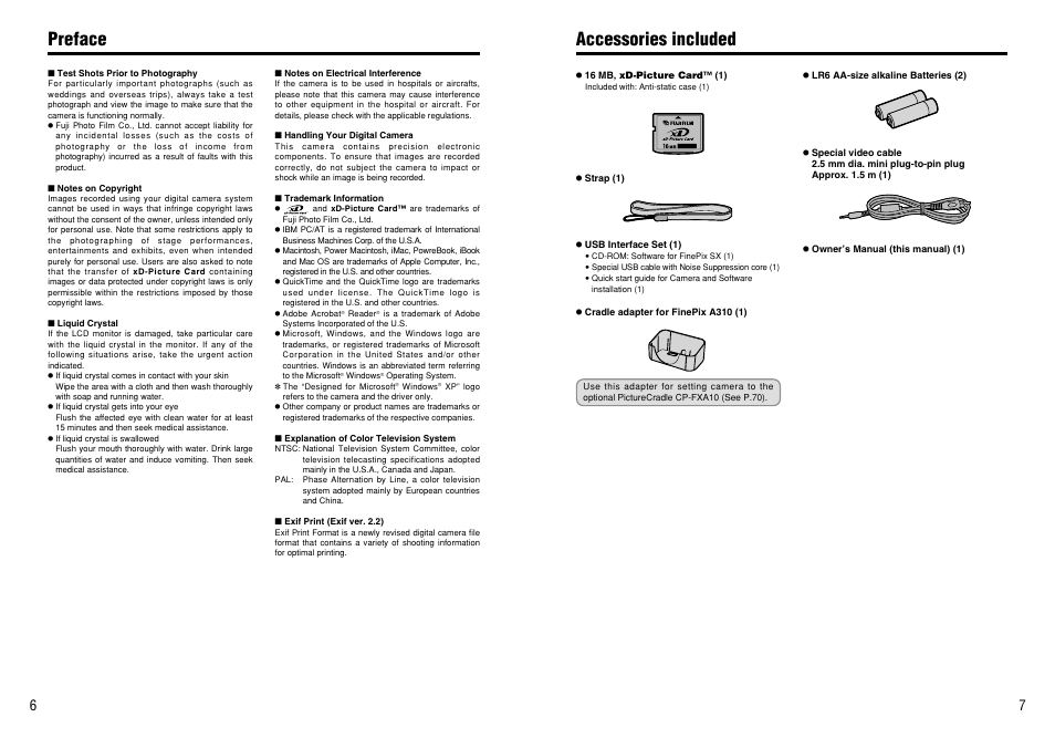 Accessories included preface | FujiFilm A310 User Manual | Page 4 / 43