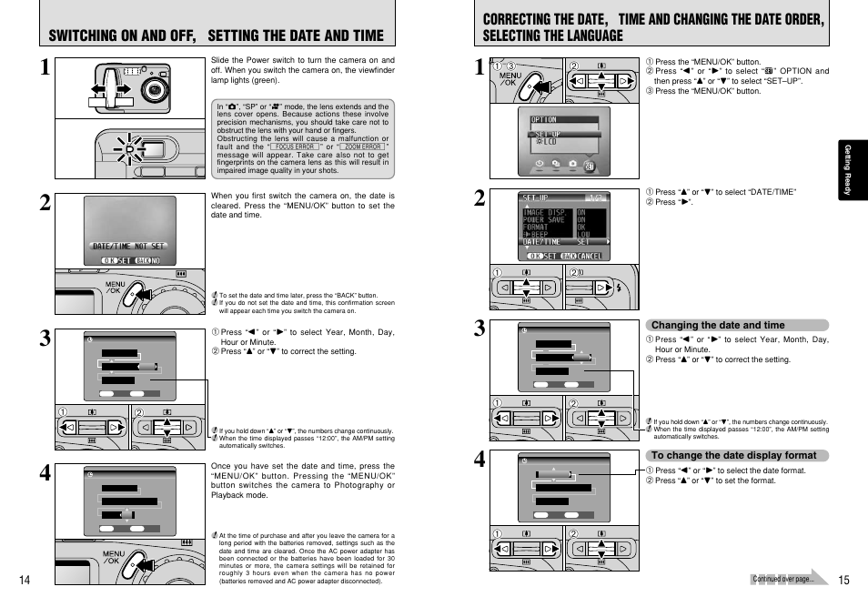 Switching on and off, setting the date and time | FujiFilm A310 User Manual | Page 8 / 43