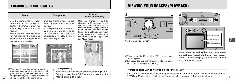 Viewing your images (playback), P.31), Viewing your images (playback) 1 | Framing guideline function | FujiFilm FinePix 40i User Manual | Page 16 / 58