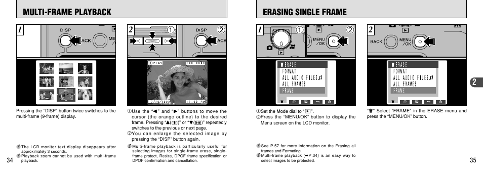 Multi-frame playback, Erasing single frame, Multi-frame playback erasing single frame | 12 multi-frame playback | FujiFilm FinePix 40i User Manual | Page 18 / 58