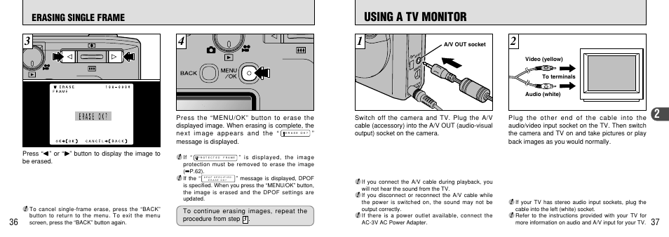 Using a tv monitor, P.37), Erasing single frame | FujiFilm FinePix 40i User Manual | Page 19 / 58