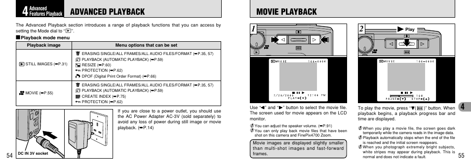 4 advanced features playback, Advanced playback, Playback mode menu | Movie playback, Playback mode menu movie playback, Movie playback advanced playback | FujiFilm FinePix 40i User Manual | Page 28 / 58