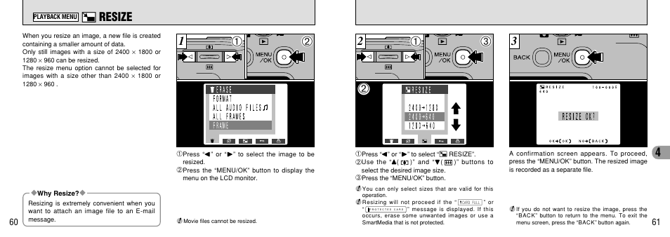 Resize, Images can be resized after shooting, P.60) | FujiFilm FinePix 40i User Manual | Page 31 / 58