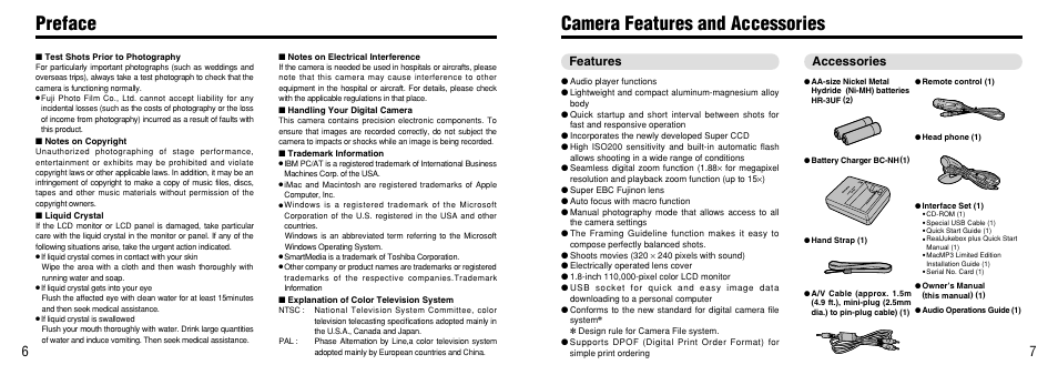 Preface, Camera features and accessories, Preface camera features and accessories | Features accessories | FujiFilm FinePix 40i User Manual | Page 4 / 58