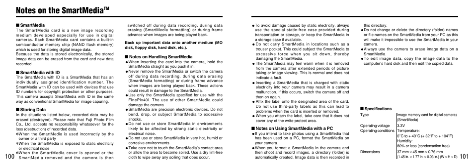 Notes on the smartmedia | FujiFilm FinePix 40i User Manual | Page 51 / 58