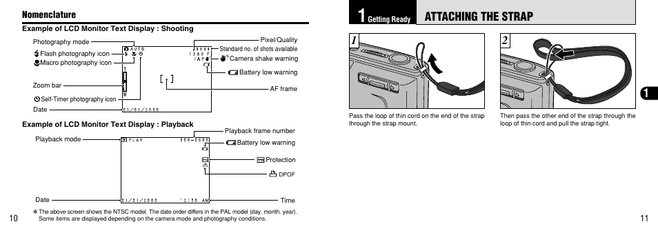 1 getting ready, Attaching the strap, Strap mount | P.11), 12 attaching the strap | FujiFilm FinePix 40i User Manual | Page 6 / 58