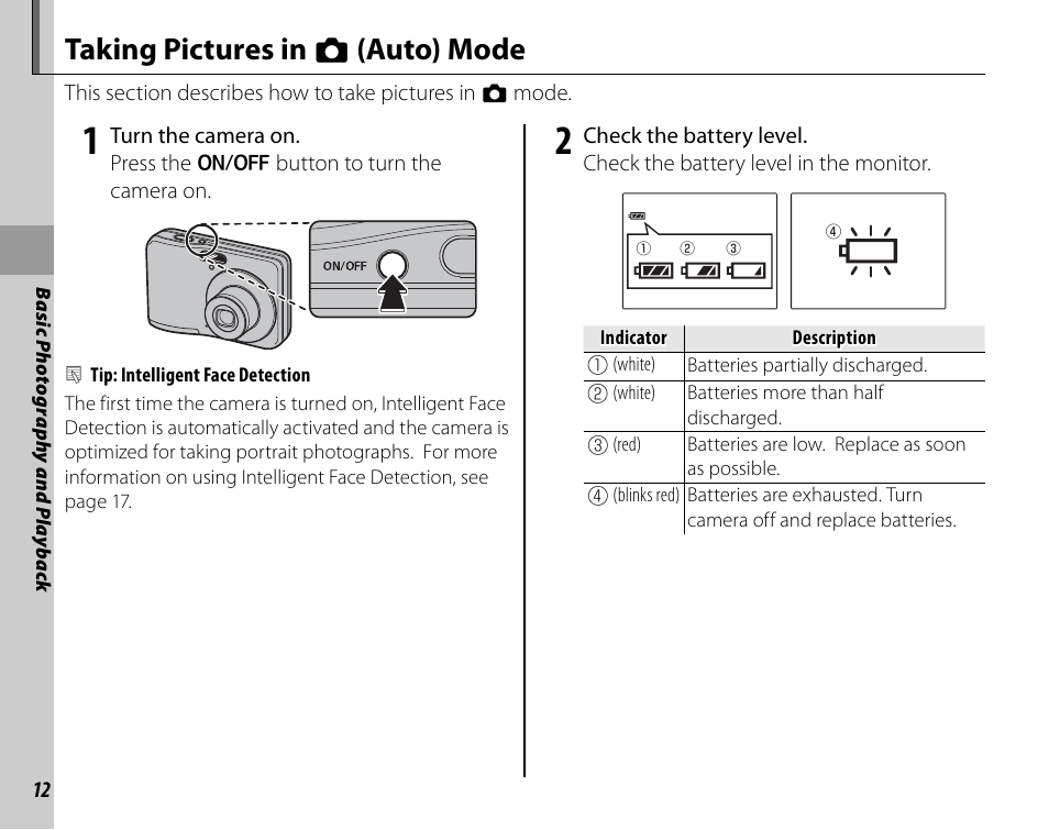 Taking pictures in k (auto) mode | FujiFilm FinePix A235 User Manual | Page 18 / 102