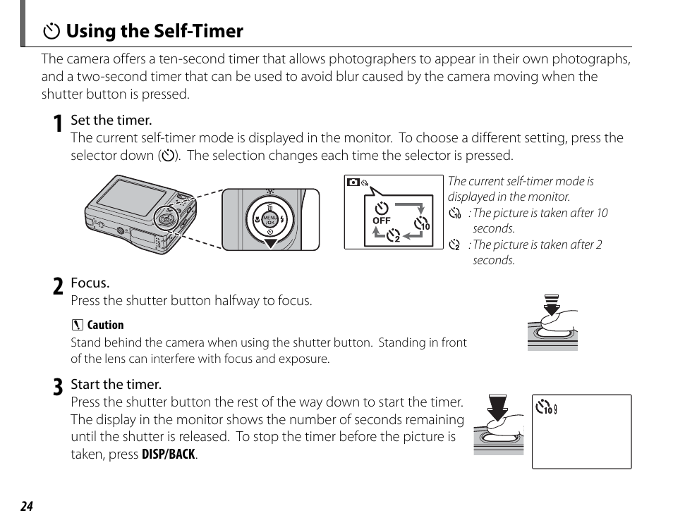 J using the self-timer | FujiFilm FinePix A235 User Manual | Page 30 / 102