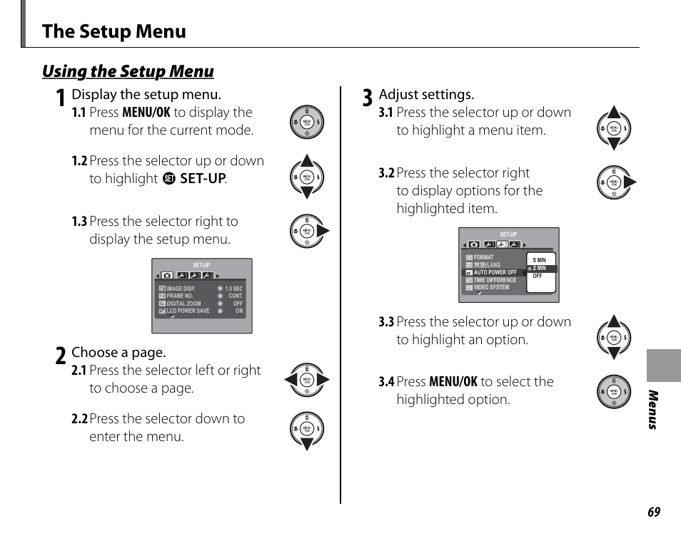 The setup menu, Using the setup menu | FujiFilm FinePix A235 User Manual | Page 75 / 102