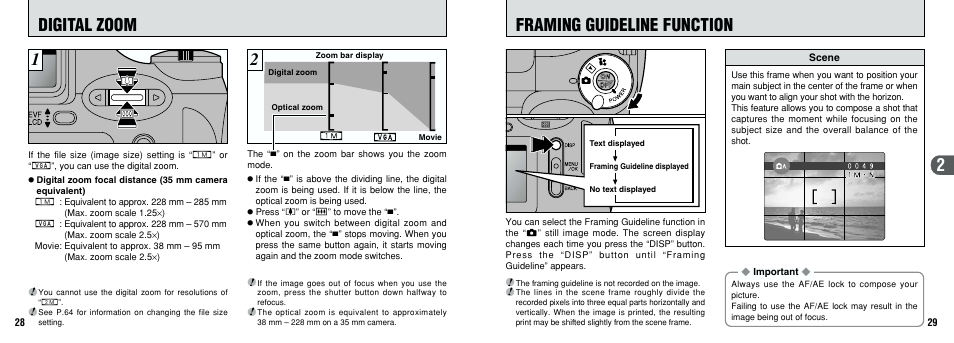 Framing guideline function, 21 digital zoom | FujiFilm 2800 Zoom User Manual | Page 15 / 49