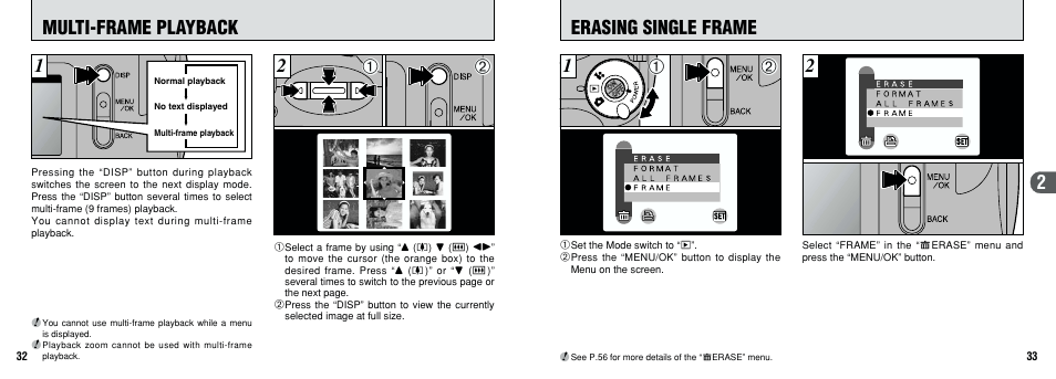 Erasing single frame, Multi-frame playback | FujiFilm 2800 Zoom User Manual | Page 17 / 49