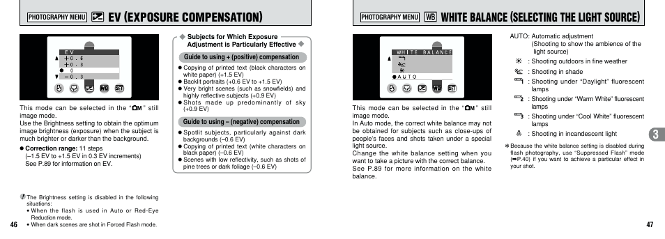 A ev (exposure compensation), S white balance (selecting the light source) | FujiFilm 2800 Zoom User Manual | Page 24 / 49