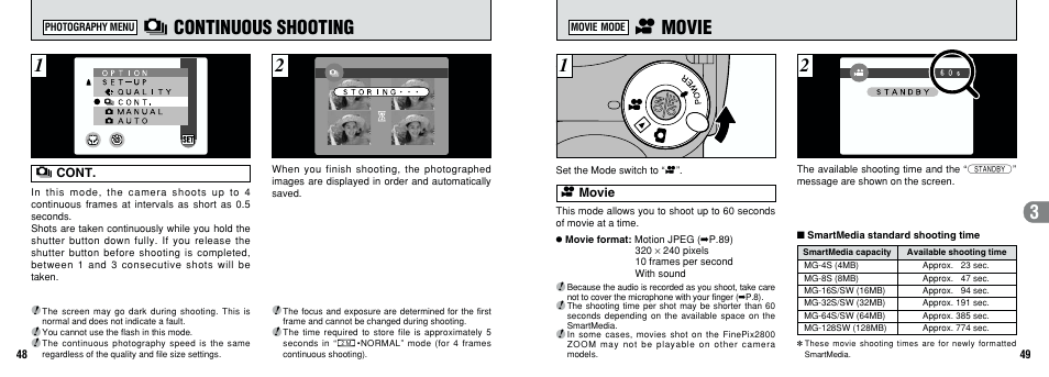 E movie, 21 6 continuous shooting | FujiFilm 2800 Zoom User Manual | Page 25 / 49