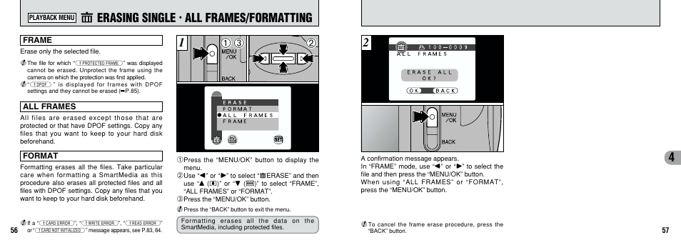 G erasing single, All frames/formatting | FujiFilm 2800 Zoom User Manual | Page 29 / 49