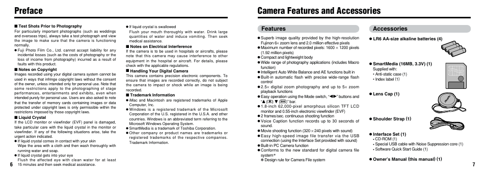 Camera features and accessories, Preface, Features accessories | FujiFilm 2800 Zoom User Manual | Page 4 / 49