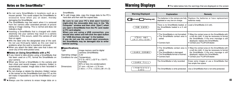 Warning displays | FujiFilm 2800 Zoom User Manual | Page 42 / 49
