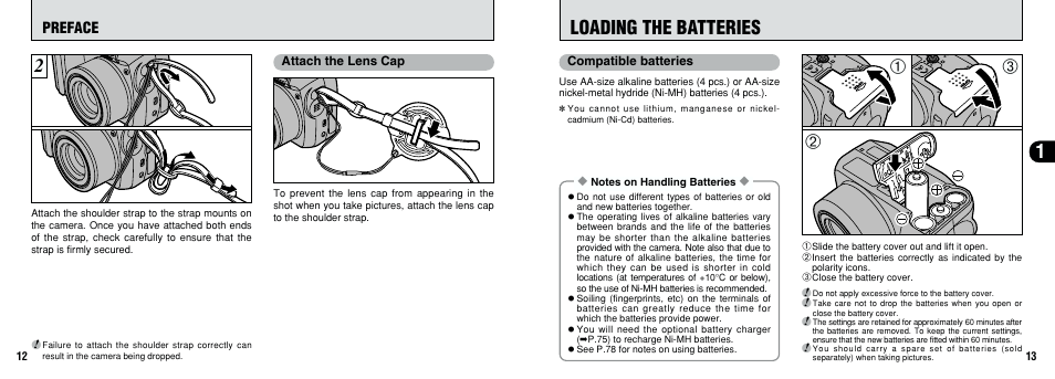 Loading the batteries, Preface | FujiFilm 2800 Zoom User Manual | Page 7 / 49