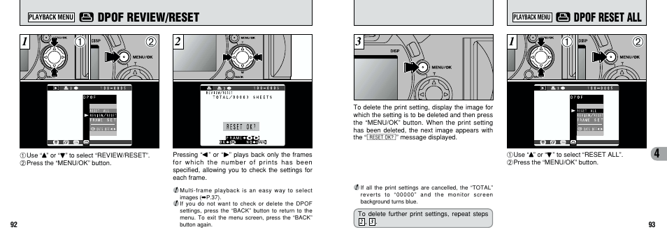 Dpof review/reset, Dpof reset all | FujiFilm 6900 User Manual | Page 47 / 67